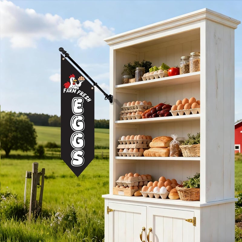 yeload Farm Fresh Eggs Flag with Pole Kit – 42x12inch Double-Sided Heavy-Duty Canvas Flag, Outdoor Rustic Farm Stand or Market Stall Sign, Weatherproof Hanging Advertising Display (Black) - Image 5